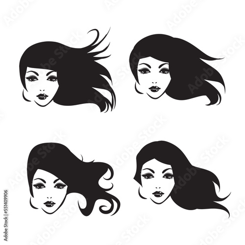 Collection of stylish female head silhouettes for hair product or hair salon logos.