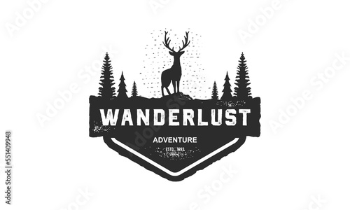 Vintage wanderlust Logo Vector Design Illustration, creative deer and mountain logo - vector illustration