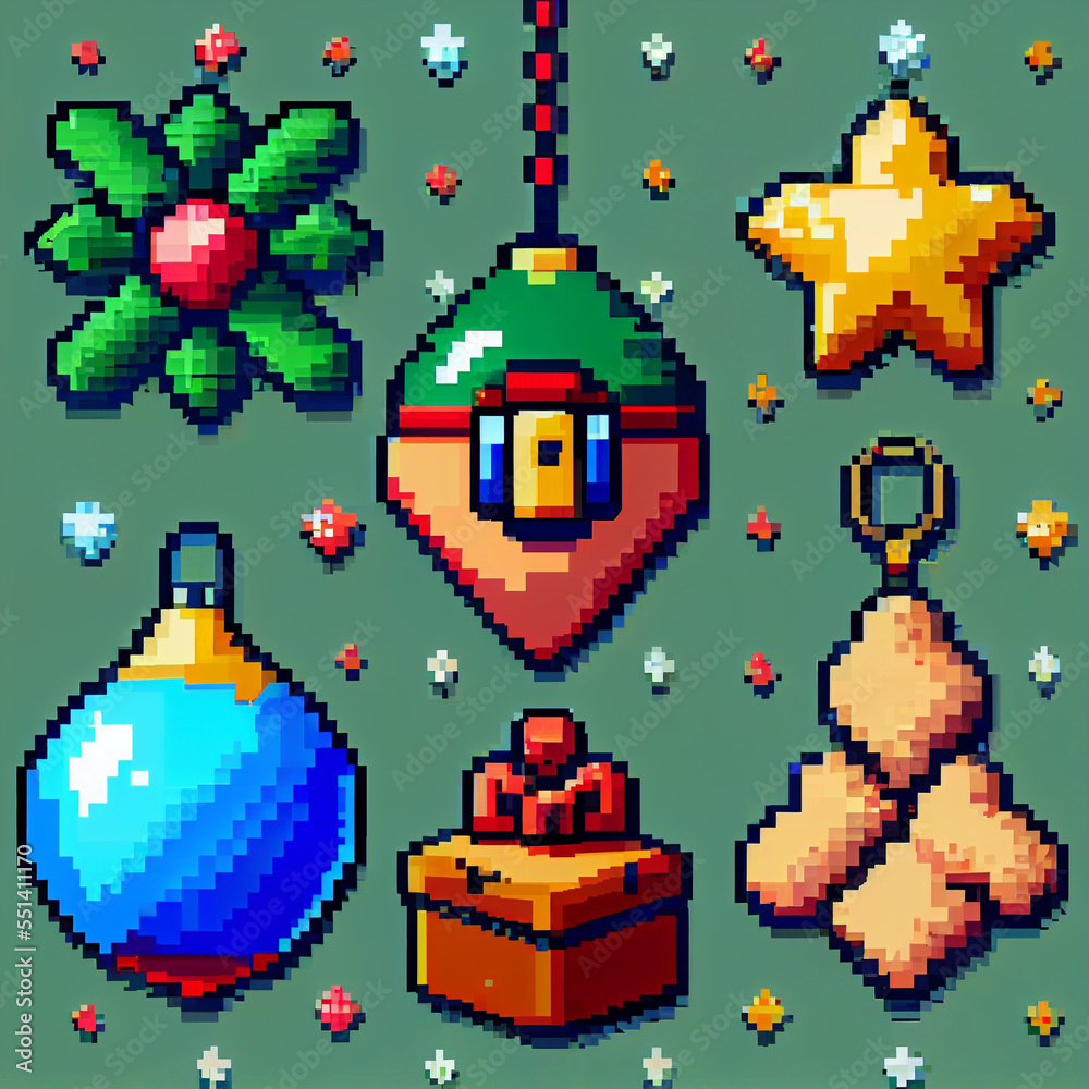 Pixel Art of Fun Holiday gifts and ornaments for Christmas Pixel Art of Fun Holiday gifts and ornaments for Christmas