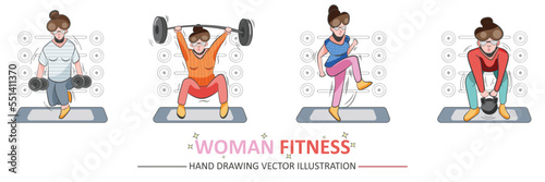 Woman fitness set handrawing cartoon vector illustration photo