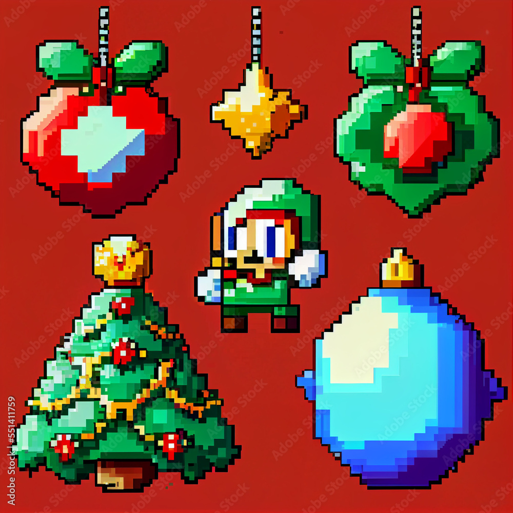 Pixel Art of Fun Holiday gifts and ornaments for Christmas Pixel Art of Fun Holiday gifts and ornaments for Christmas