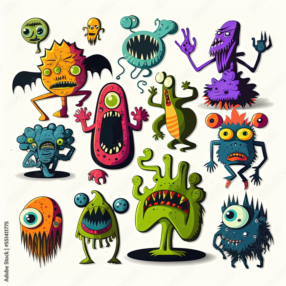 set of cartoon monsters illustration sprite sheet style generated by AI ...