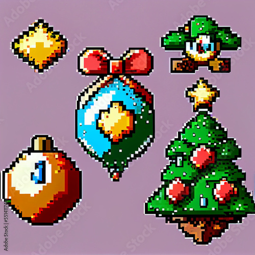 Pixel Art of Fun Holiday gifts and ornaments for Christmas