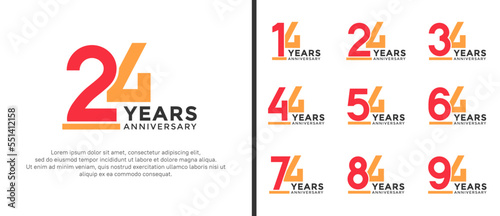 set of anniversary logo style flat red and orange color for celebration