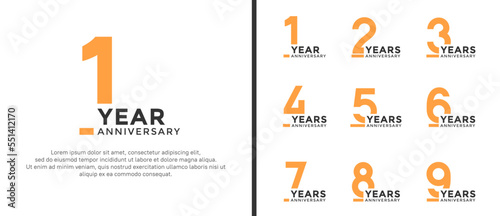 set of anniversary logo style flat red and orange color for celebration