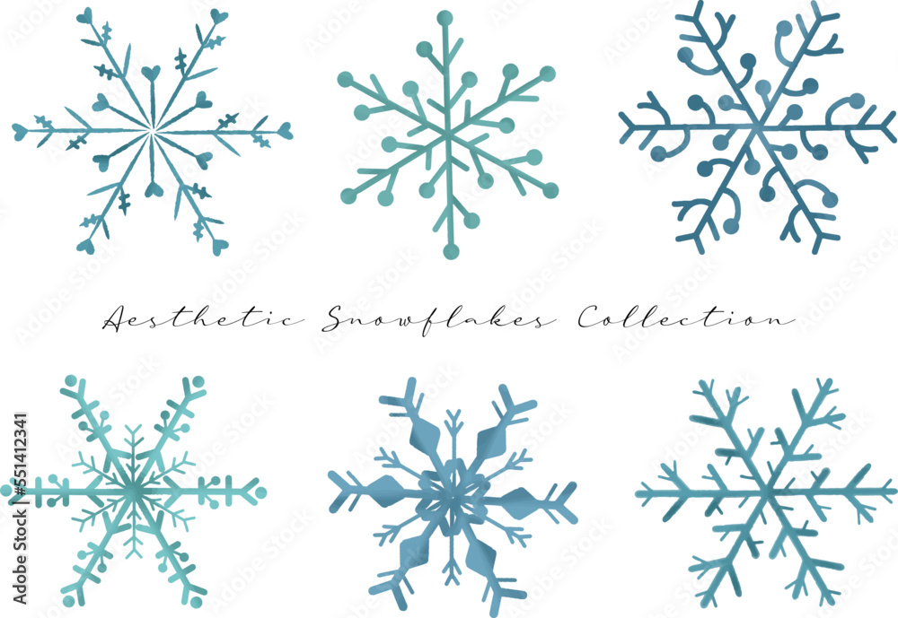 a set of cute hand drawn blue snowflakes for winter