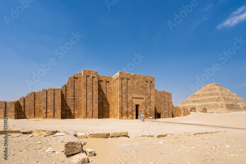 Step pyramid of Djoser funerary complex (necropolis) in Saqqara, Egypt.  Travel and history.