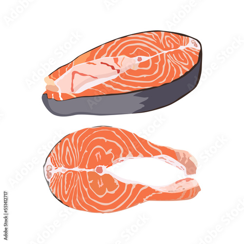 Set of fresh salmon steaks. Fish steak on a white background.Vector illustration