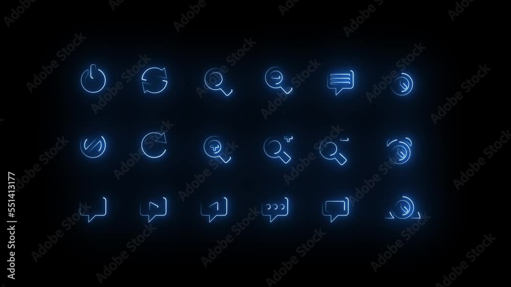 neon lights icons animation with black background neon lights icons animation with black background