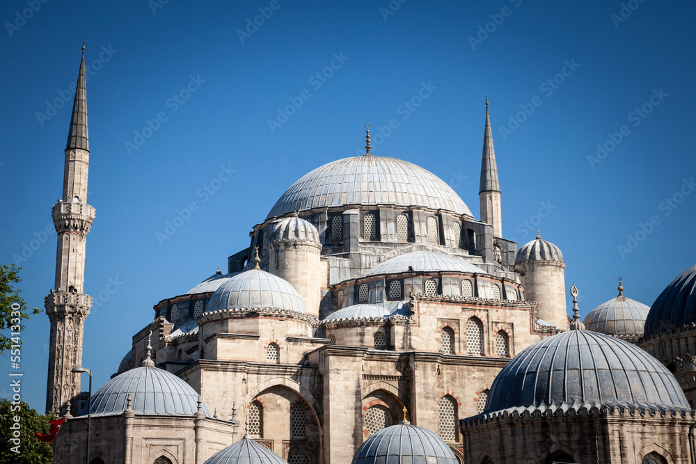 Main building of Sehzade mosque during sunny afternoon; Sehzade Camii is an iconic muslim mosque of Fatih district in istanbul, Turkey...