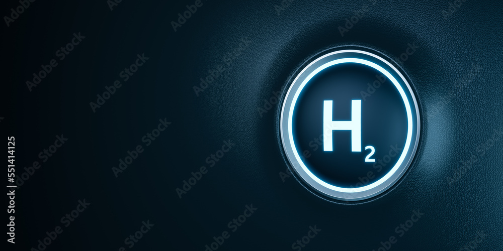 Car engine start button concept with hydrogen word, clean power for green energy storage, zero emissions electricity from fuel cell technology, 3d rendering H2 gas for future electric vehicle Car engine start button concept with hydrogen word, clean power for green energy storage, zero emissions electricity from fuel cell technology, 3d rendering H2 gas for future electric vehicle