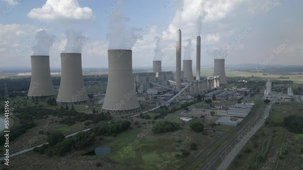 Rising aerial tilt of Lethabo coal fired Power Station in South Africa Rising aerial tilt of Lethabo coal fired Power Station in South Africa