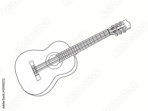 Outline classic guitar icon.That is an acoustic stringed musical instrument. Vector Illustration isolated on white background.