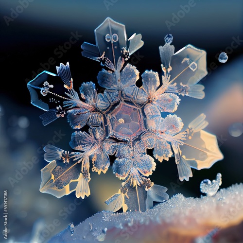snowflake under the microscope, very detailed view, macro