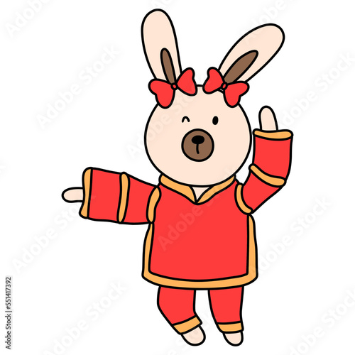 Cute bunny in Chinese traditional costume, Cheongsam dress