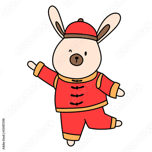 Cute bunny in Chinese traditional costume, Cheongsam dress © Apixsala