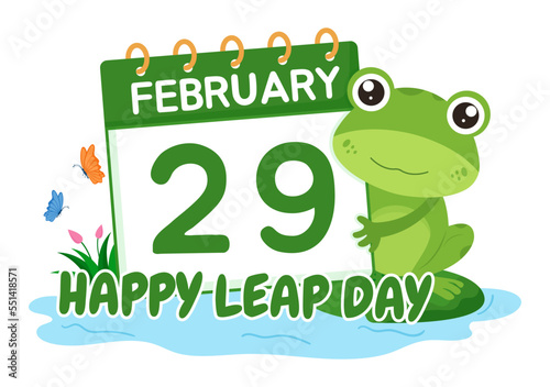 Happy Leap Day on 29 February with Cute Frog in Flat Style Cartoon Hand Drawn Background Templates Illustration