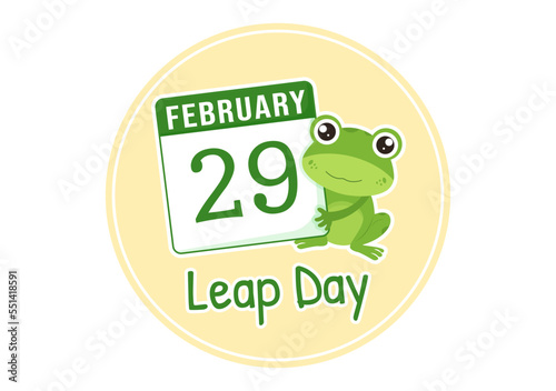 Happy Leap Day on 29 February with Cute Frog in Flat Style Cartoon Hand Drawn Background Templates Illustration