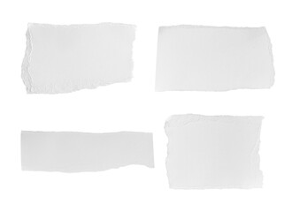 Set of White ripped piece of paper isolated on transparent background PNG file