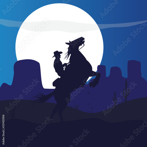 Cowboys at night with moonlight