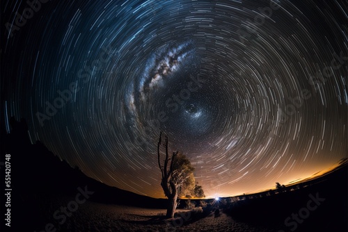 nighttime long exposure astrophotography of the sky, stars swirling in the void