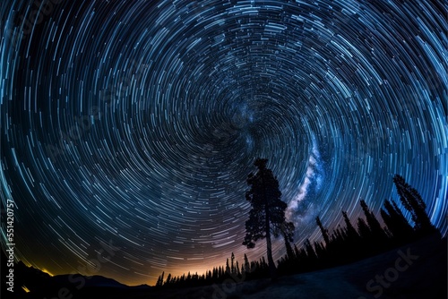 nighttime long exposure astrophotography of the sky, stars swirling in the void Fototapet