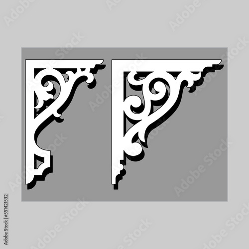 Craftsman Bracket cornice pieces for decorating or shelves. Decoration vector design for cutting on CNC or laser cut on wood corner design sample. wood corner home decoration
