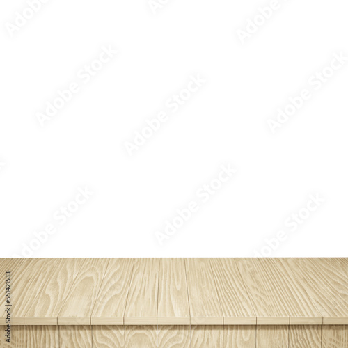 Wooden table foreground  wood table top front view 3d render isolated