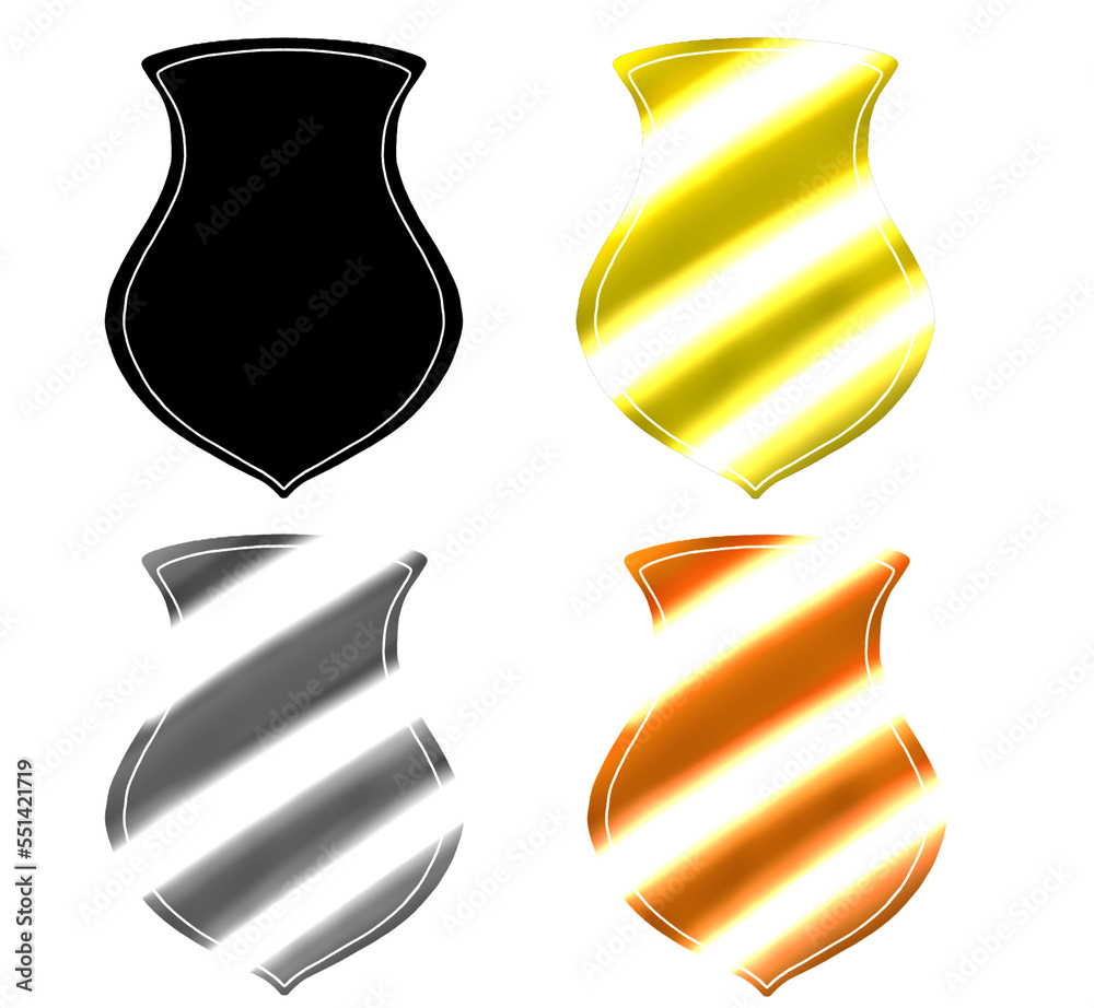 バッジ　シールド　黒　金　銀　銅　イラスト　セット