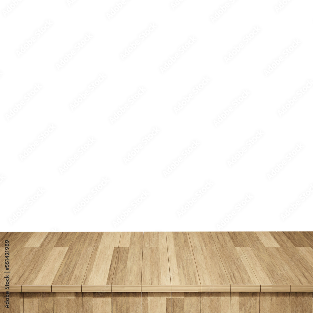 Wooden table foreground, wood table top front view 3d render isolated Wooden table foreground, wood table top front view 3d render isolated
