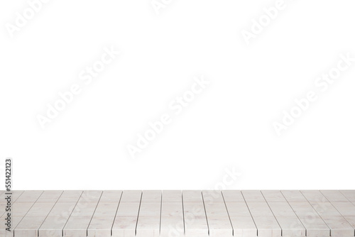 Wooden table foreground, wood table top front view 3d render isolated