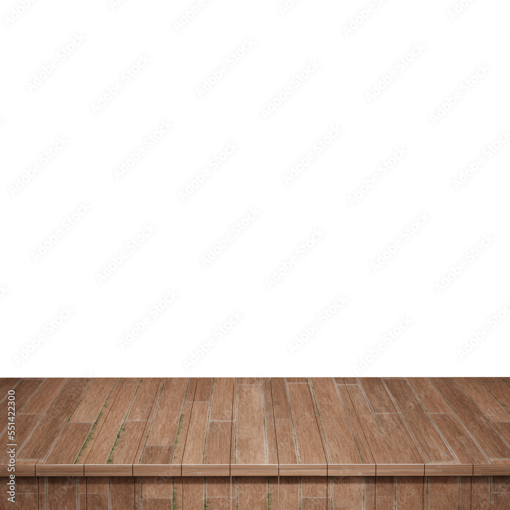 Wooden table foreground, wood table top front view 3d render isolated Wooden table foreground, wood table top front view 3d render isolated