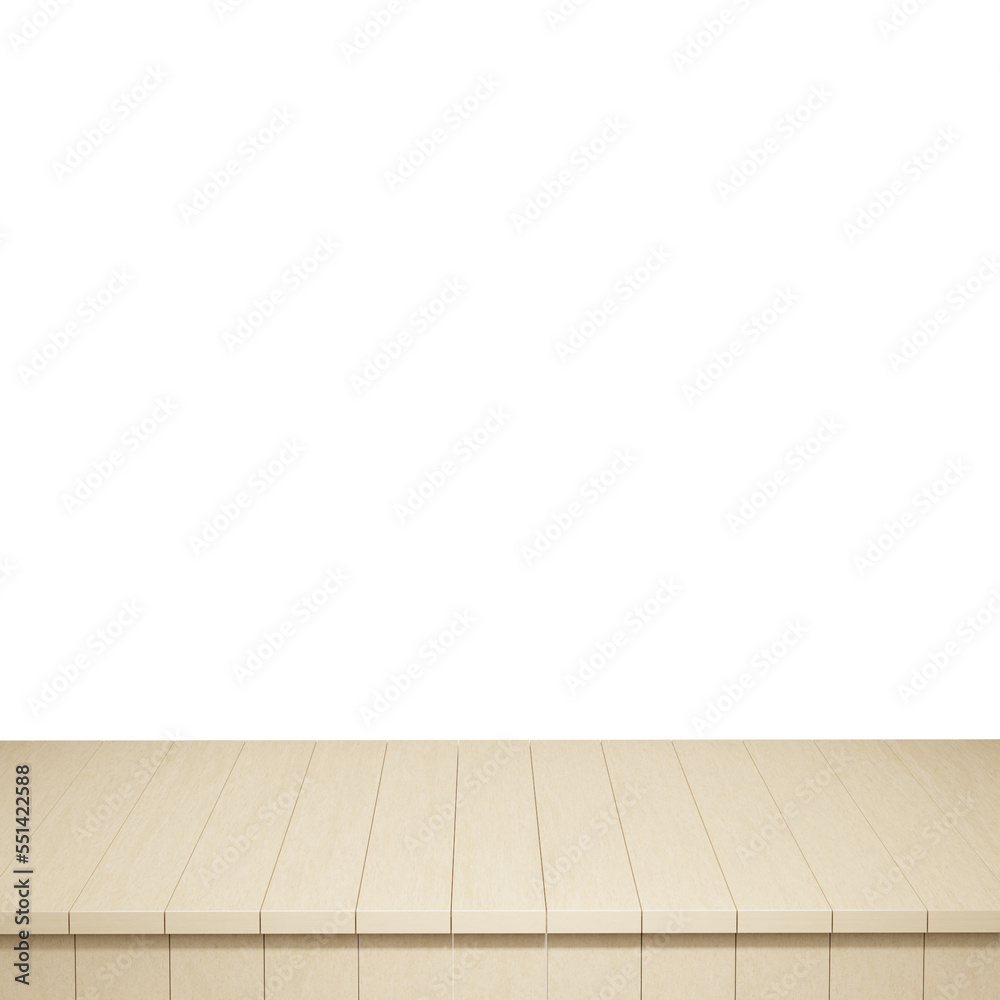 Wooden table foreground, wood table top front view 3d render isolated Wooden table foreground, wood table top front view 3d render isolated