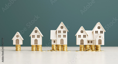 Obraz na plátne Simple house placed on a gold coin A small house can be built with little money