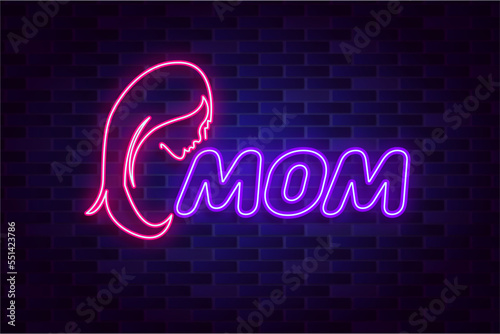 Mom neon sign style text vector template