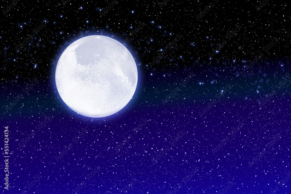 Full moon & stardust in the midnight gradient printable background