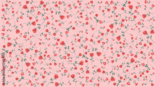 Summer Seamless Pattern with Pink Roses on a Pink Background. Adap for gift wrapping paper,  ornament for cloth, card, wedding, wallpaper, background and textile print. Vector Illustration photo