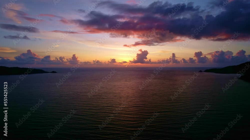 Amazing dark sea surface beautiful wave Amazing light twilight sky sunset. Cinematic drone shot dynamic footage beautiful light of nature seascape	