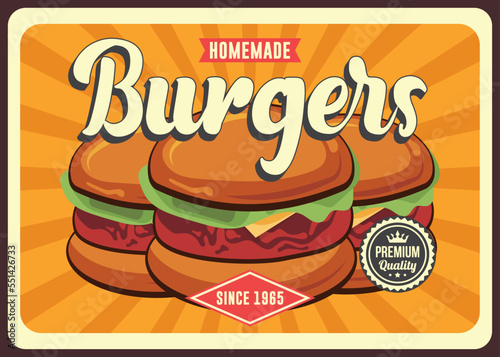 Homemade Burger fast food restaurant advertisement promo poster vector.