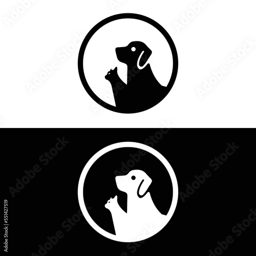 Circle dog and cat animal logo . icon logo . silhouette logo 