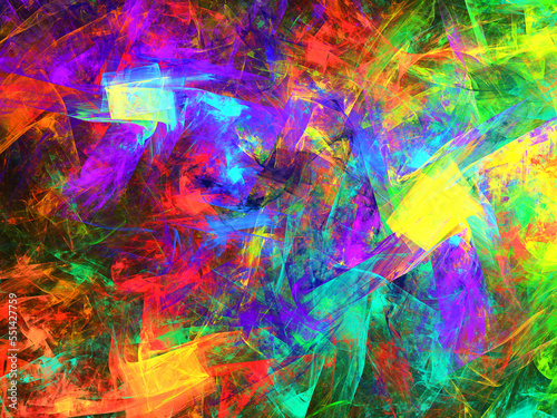 Composición de arte fantástico digital consistente en manchas estiradas irregulares en colores brillantes mostrando lo que parecen ser los destellos lejanos de una explosión galáctica.