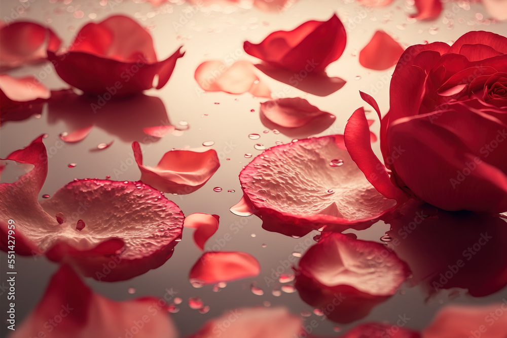 Beautiful rose petals floating in water for Valentine's Day, pink red