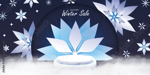 blank product winter sale blue ice color, simple pattern background