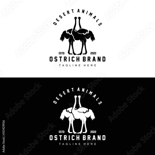 Ostrich Logo Design, Desert Animal Illustration, Living In The Forest, Vector Camel Brand Product