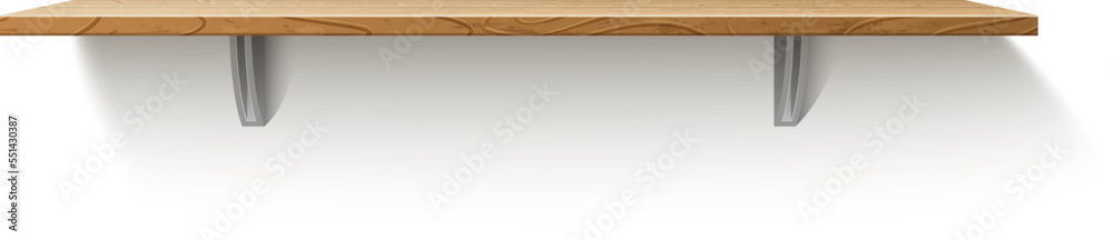 Obraz premium Realistic shelf. Wooden wall mounted interior furniture