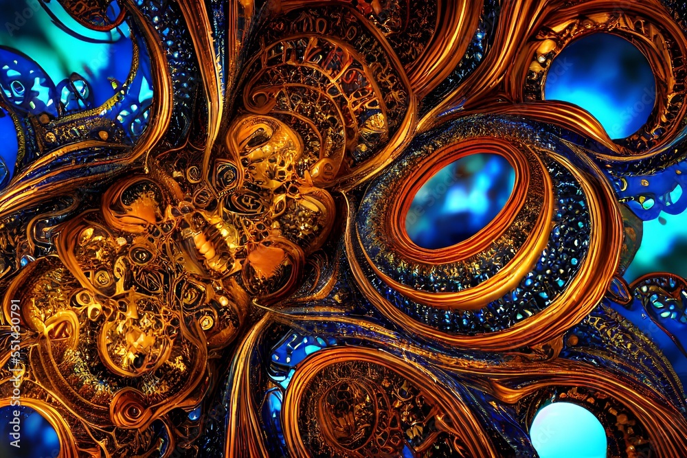 Gold and Blue Intricate Fractal Gold and Blue Intricate Fractal