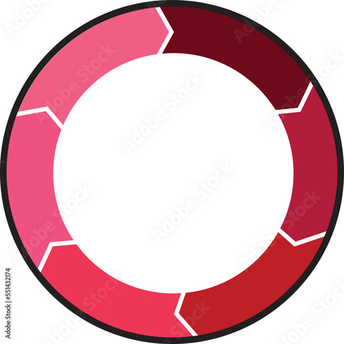 Renew and refresh circle with 6 arrows. Six elements forming circular symbol. Blue color infographic vector illustration.