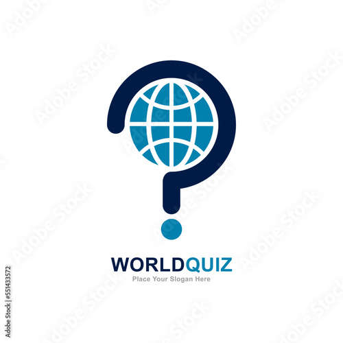 World quiz logo vector template. Suitable for business, earth, technology  question mark