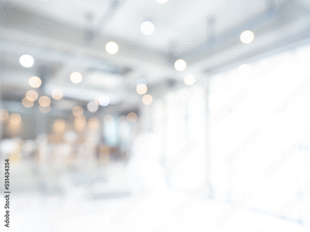 Abstract blurred modern workspace background, white indoor interior office or hospital with window and the light with copy space. Blurry backgrounds for advertising and business presentation. - obrazy, fototapety, plakaty 