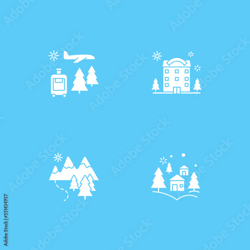 Winter vacation glyph icons set. Resort. Fun time with family. Skiing, skating. Christmas presents. Special date. Celebration concept.Filled flat signs. Isolated silhouette vector illustrations
